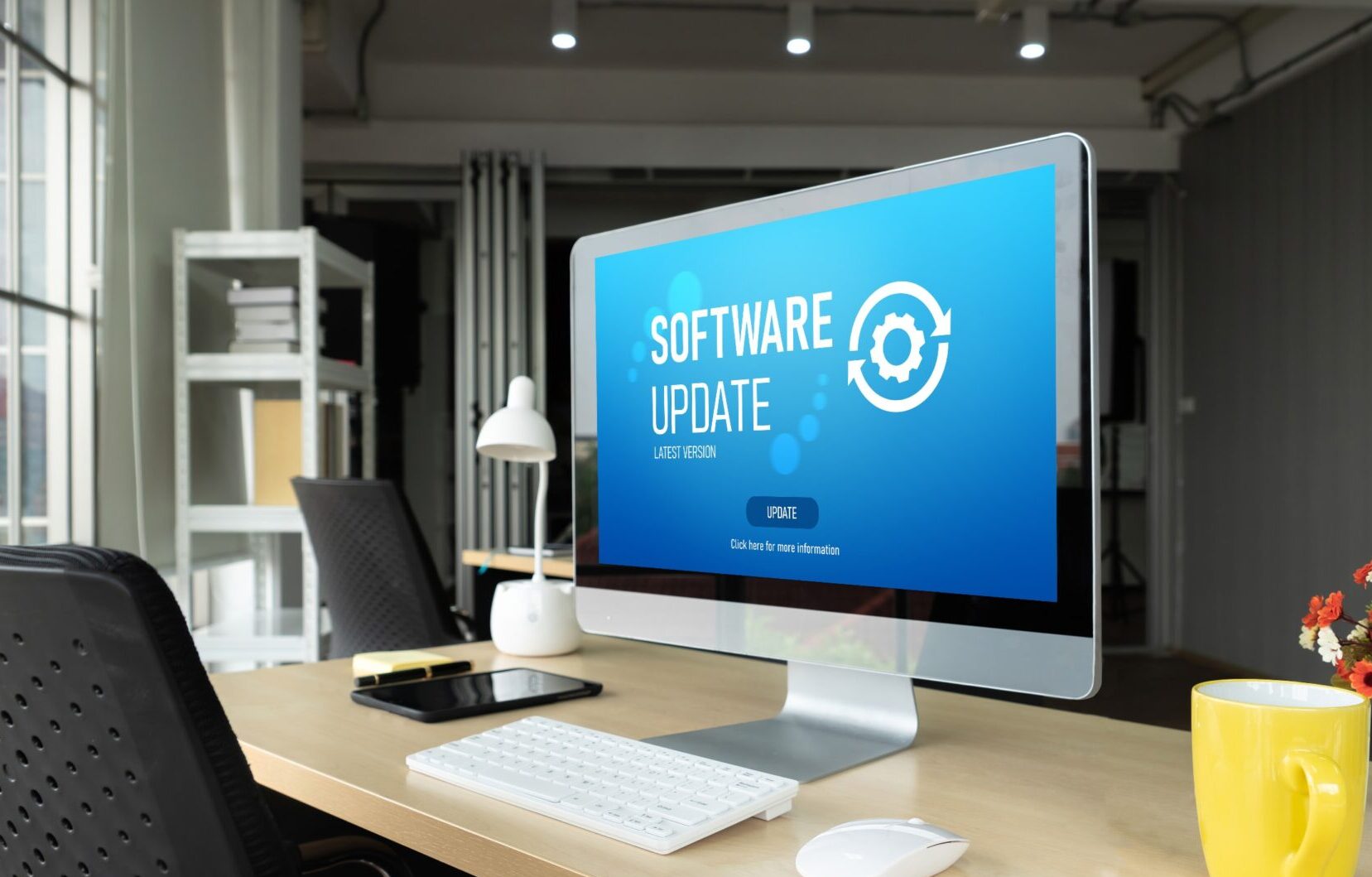 software update notice on a desktop computer